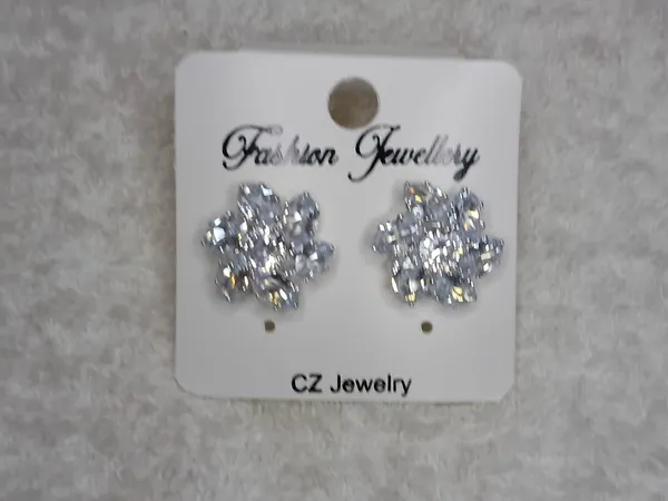 Silver_Cz_Alloy_Flower_Cluster_Stud_Earrings_For_Women