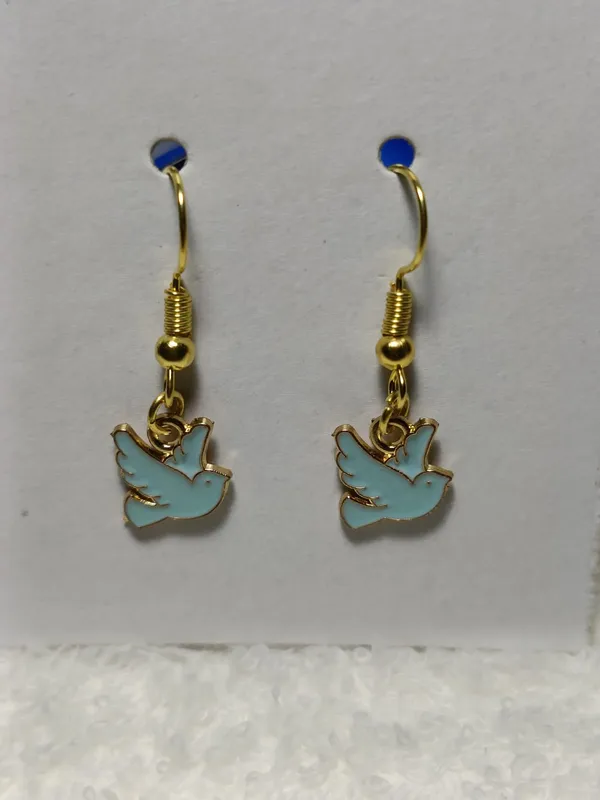 Blue_Gold_Tone_Enamel_Bird_Charm_Hook_Earrings_For_Women