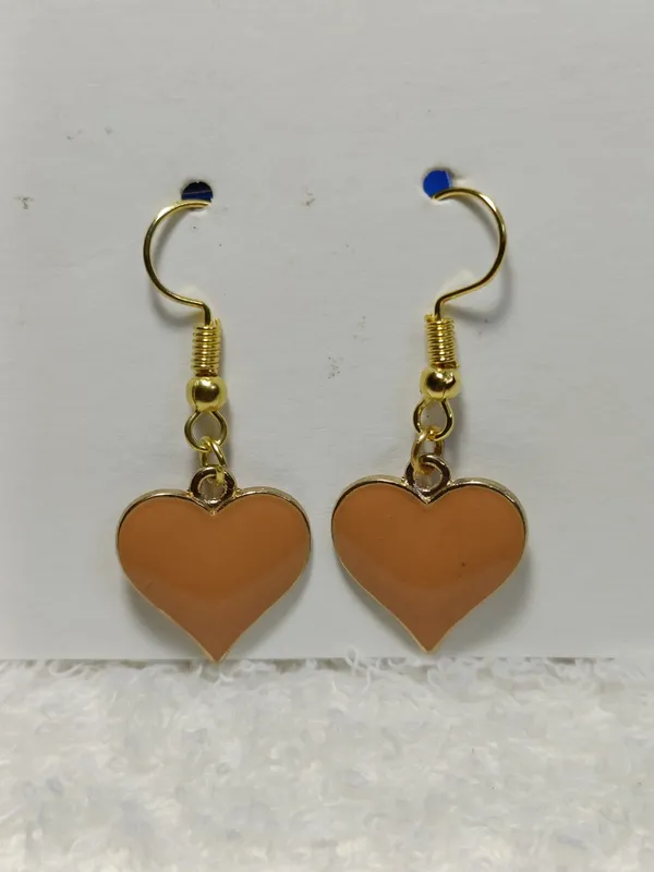 Peach_Gold_Plated_Enamel_Heart_Hook_Earrings_For_Women