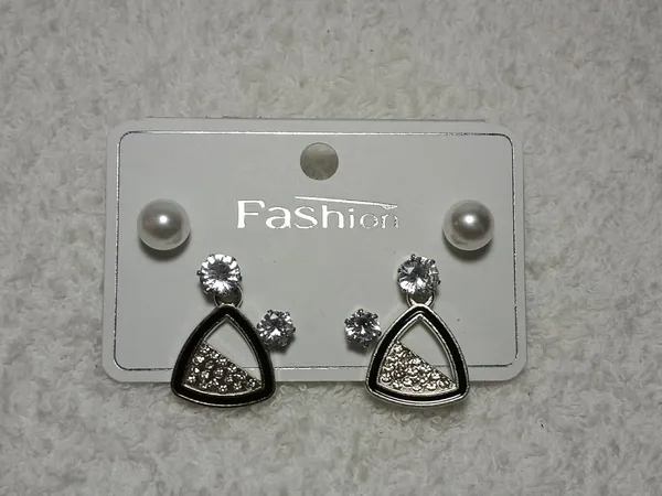 Silver_Black_Crystal_Pearl_Triangle_Stud_&_Hnaging_Earring_For_Women_(Pack_Of_3)