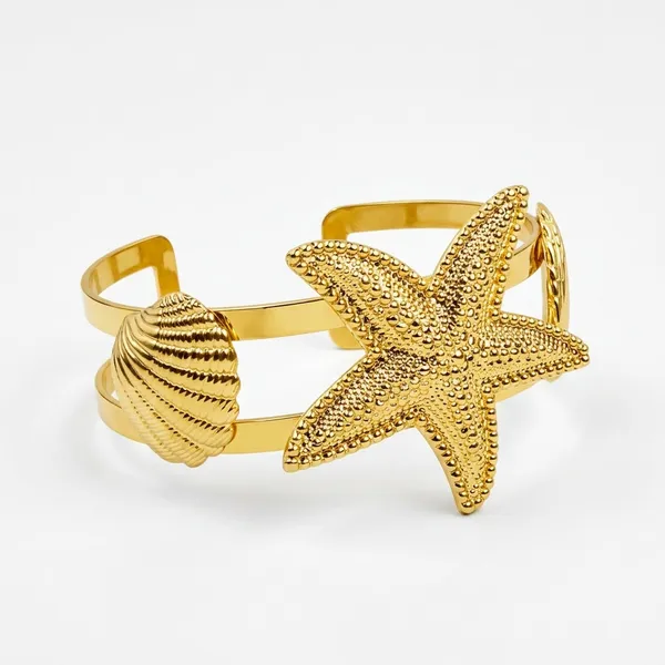 Ocean_Shell_Starfish_Gold_Cuff_Kada