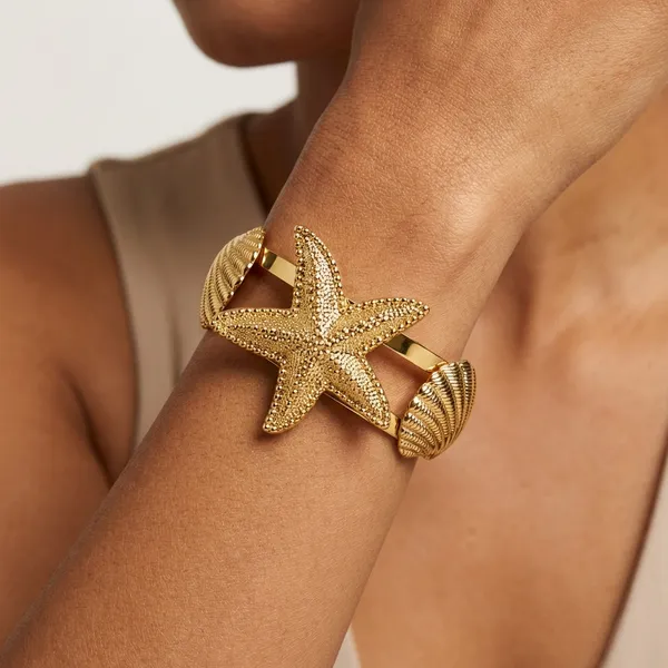 Ocean_Shell_Starfish_Gold_Cuff_Kada