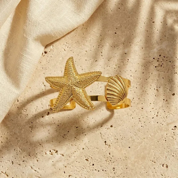 Ocean_Shell_Starfish_Gold_Cuff_Kada