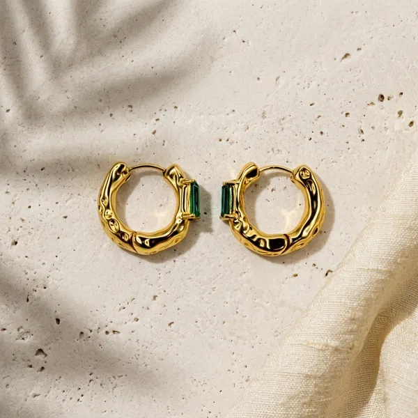 Emerald_Cut_Stone_Gold_Plated_Hoop_Earrings
