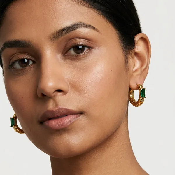 Emerald_Cut_Stone_Gold_Plated_Hoop_Earrings