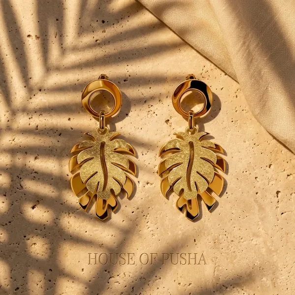 Golden_Tropical_Leaf_Dangle_Earrings