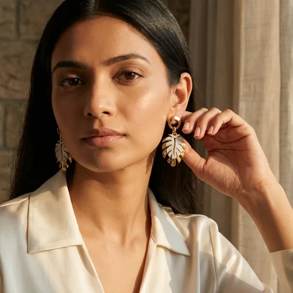 Golden_Tropical_Leaf_Dangle_Earrings