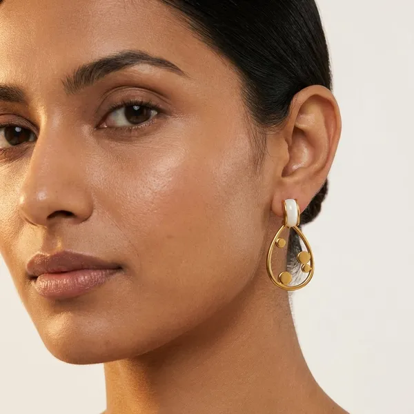 Gold_Plated_White_Enamel_Drop_Earrings_For_Women_Elegant_Teardrop_Dangle_Earrings_With_Modern_Minimal_Design_Lightweight_Fashion_Jewelry