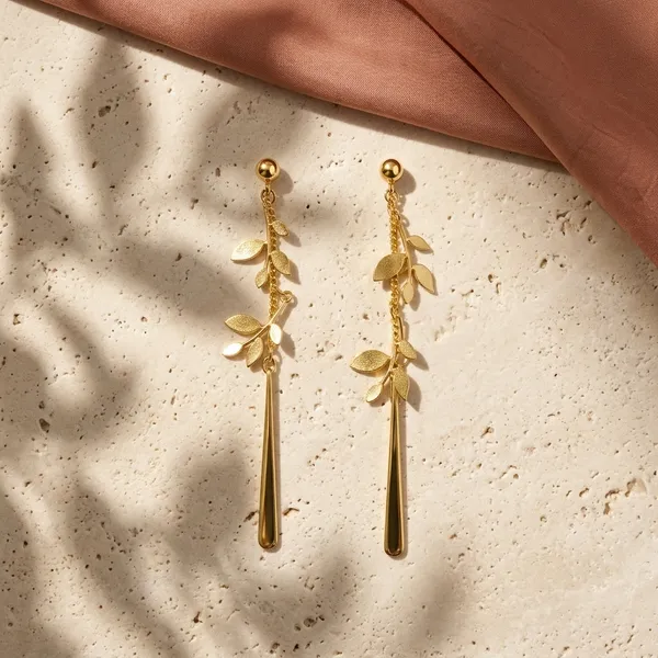 Golden_Leaf_Drop_Chain_Earrings