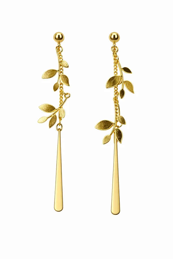 Golden_Leaf_Drop_Chain_Earrings