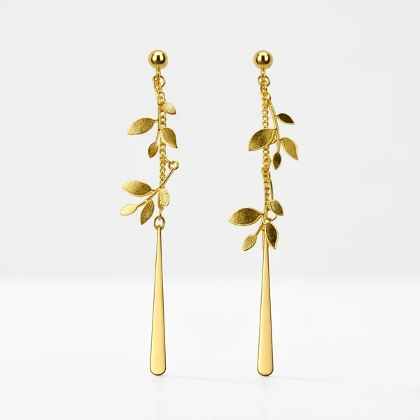 Golden_Leaf_Drop_Chain_Earrings