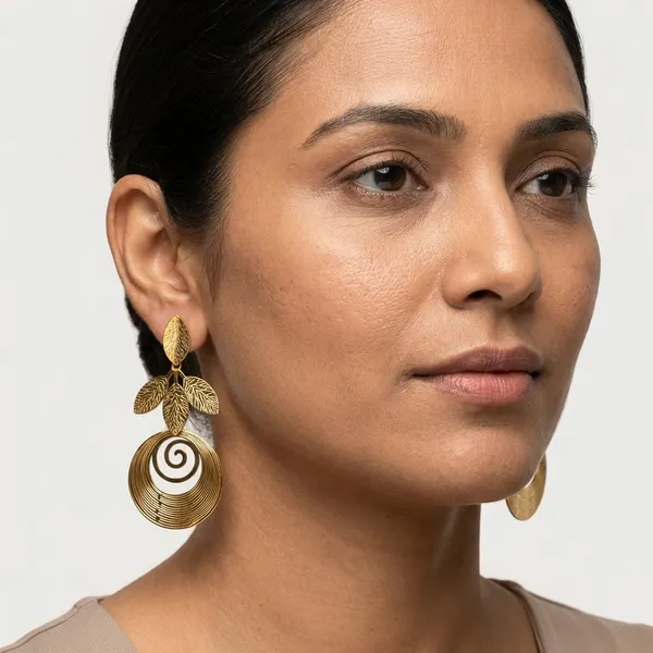 Gold_Tone_Leaf_Spiral_Statement_Drop_Earrings