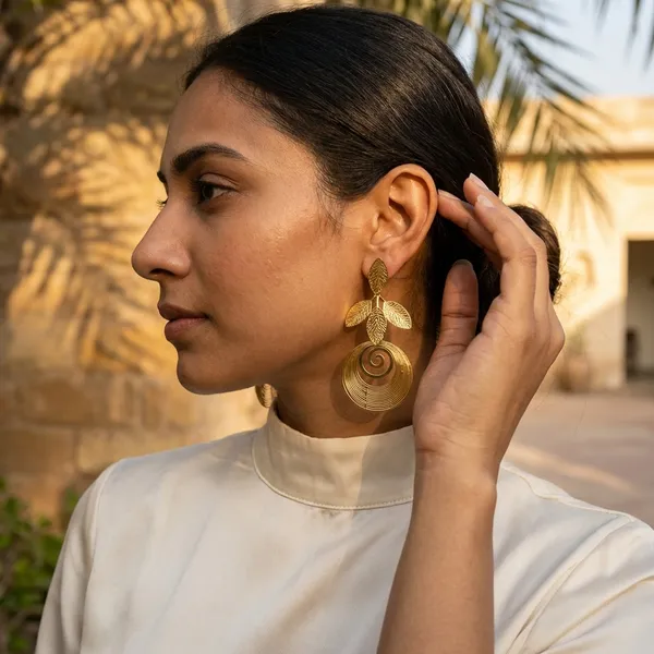 Gold_Tone_Leaf_Spiral_Statement_Drop_Earrings