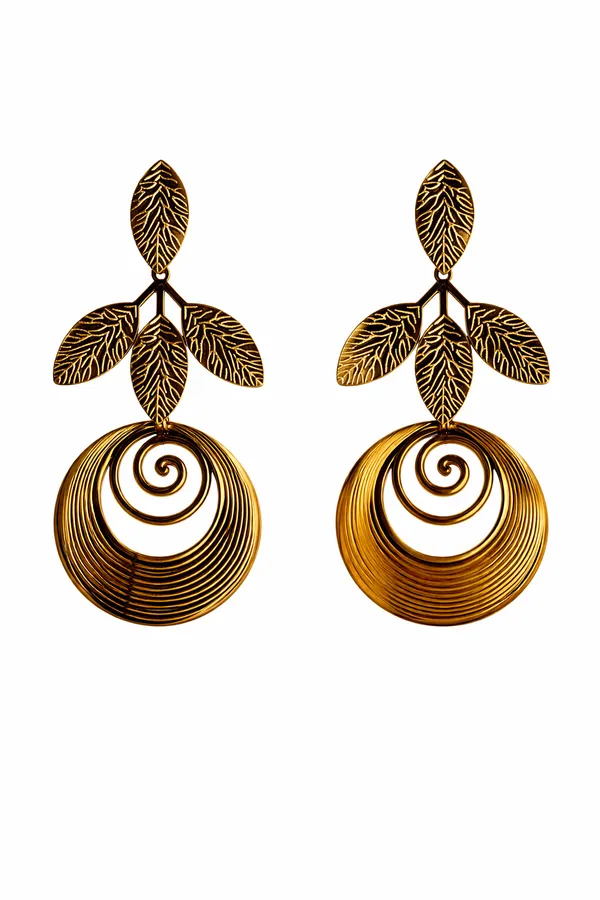 Gold_Tone_Leaf_Spiral_Statement_Drop_Earrings
