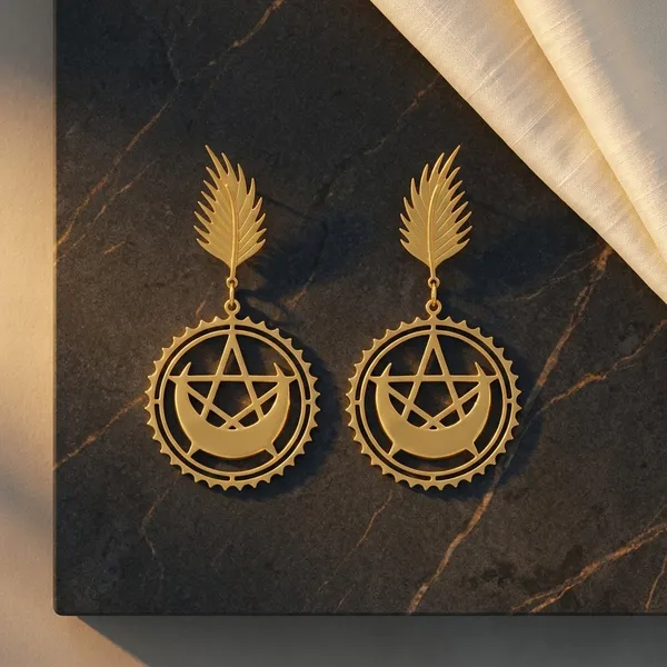 Golden_Pentagram_Leaf_Drop_Earrings