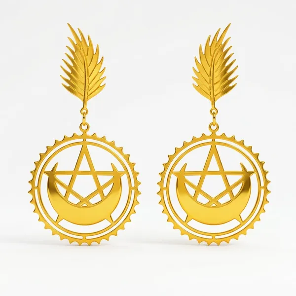 Golden_Pentagram_Leaf_Drop_Earrings