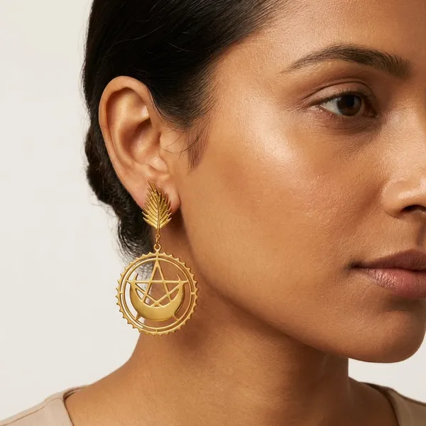 Golden_Pentagram_Leaf_Drop_Earrings