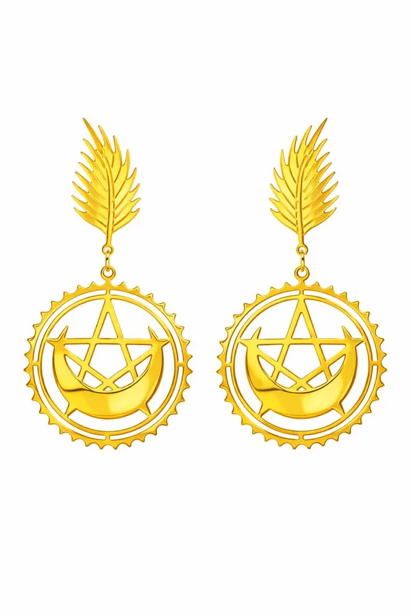 Golden_Pentagram_Leaf_Drop_Earrings