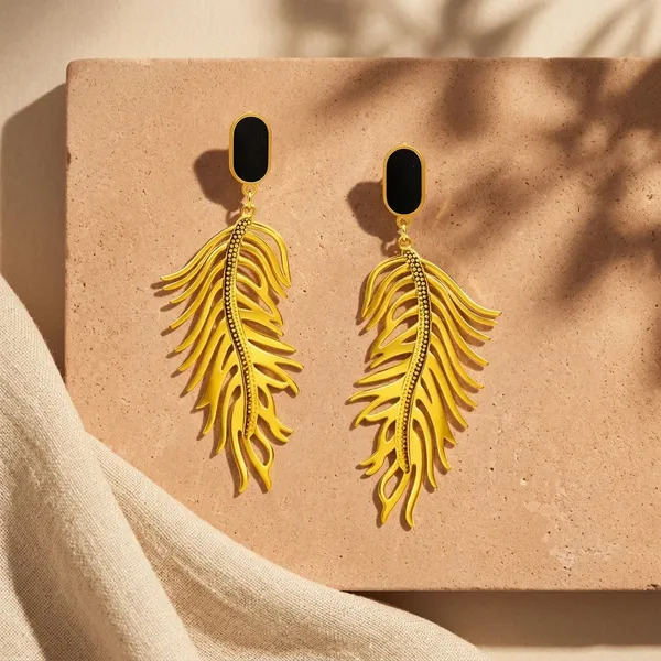 Gold_Tone_Palm_Leaf_Drop_Earrings