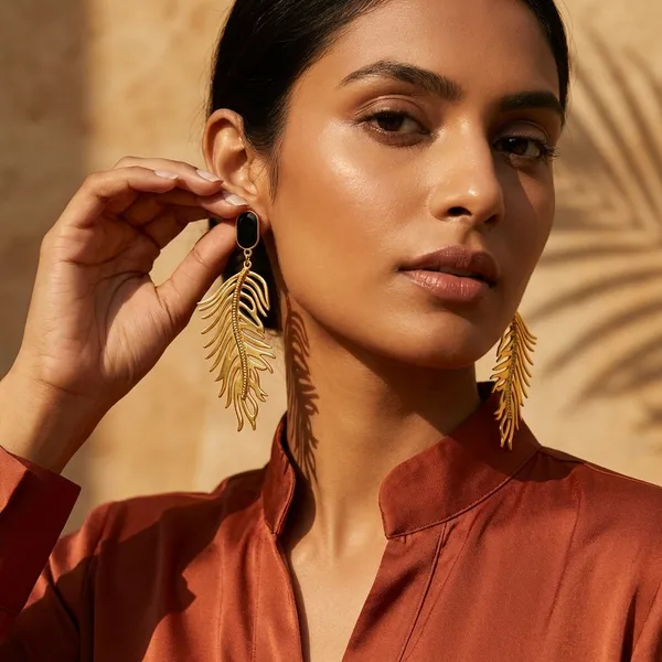 Gold_Tone_Palm_Leaf_Drop_Earrings