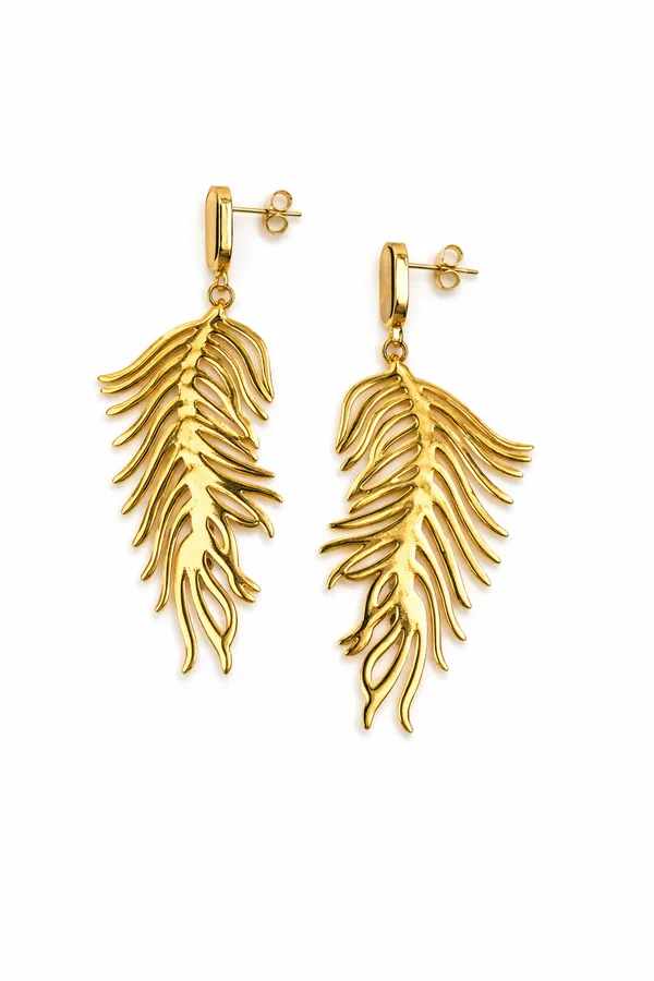 Gold_Tone_Palm_Leaf_Drop_Earrings