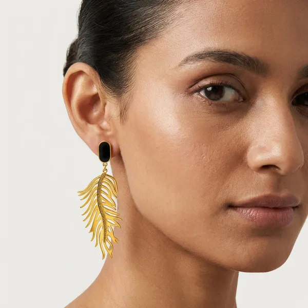 Gold_Tone_Palm_Leaf_Drop_Earrings