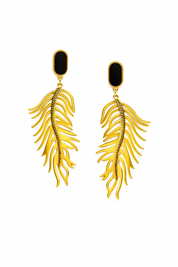 Gold_Tone_Palm_Leaf_Drop_Earrings