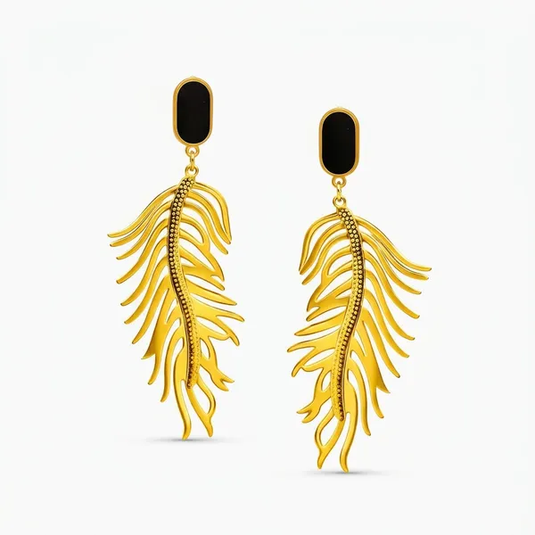 Gold_Tone_Palm_Leaf_Drop_Earrings