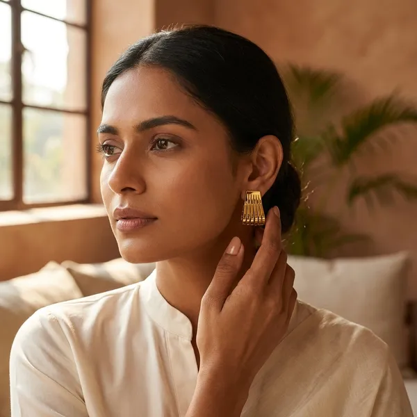 Gold_Tone_Ribbed_Statement_Hoop_Earring