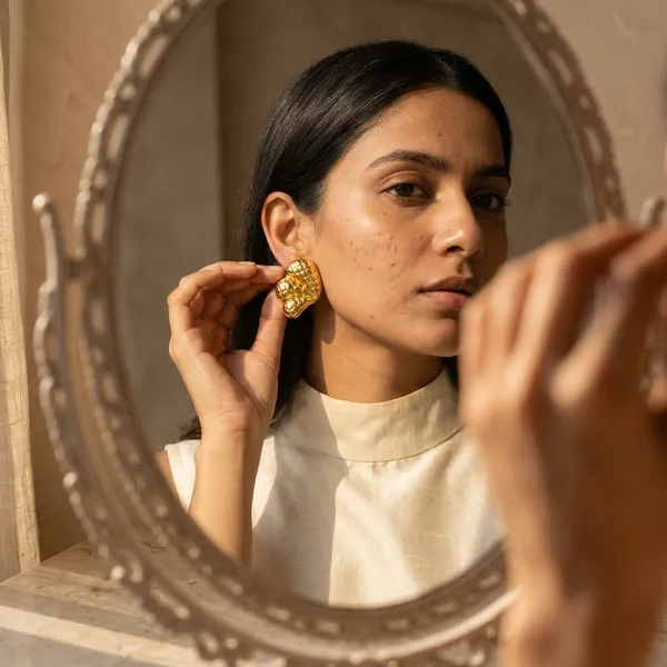 Pusha_Textured_Golden_Leaf_Statement_Earrings
