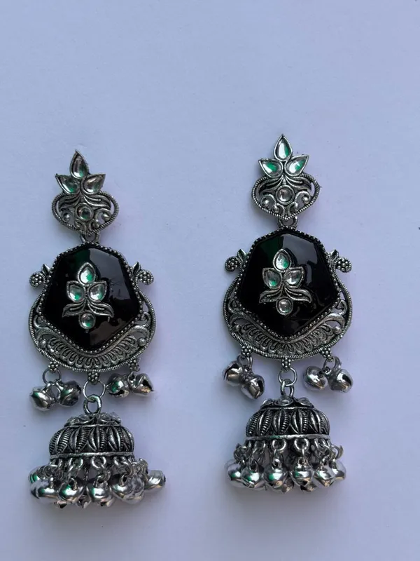 Black_&_Silver_Oxidised_Brass_Mona_Lisa_Stone_Jhumka_Earrings_For_Women