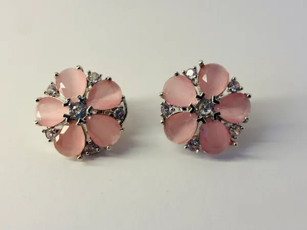 Pink_Copper_Alloy_Meena_Stone_Flower_Stud_Earrings_For_Women