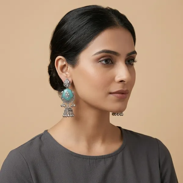 Teal_Green_Oxidised_Brass_Turquoise_Stone_Jhumka_Earrings_For_Women