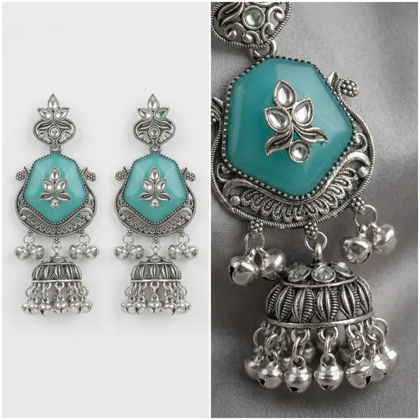 Teal_Green_Oxidised_Brass_Turquoise_Stone_Jhumka_Earrings_For_Women