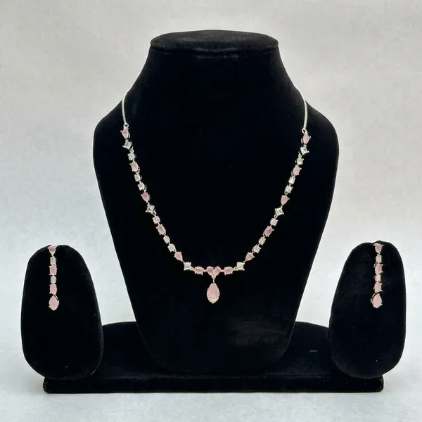 Gold_&_Pink_Copper_Alloy_American_Diamond_Necklace_Set_For_Women
