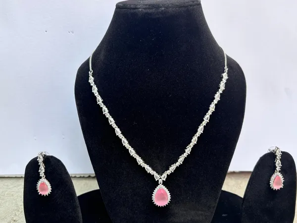 Pink_&_Silver_American_Diamond_Necklace_Set_For_Women