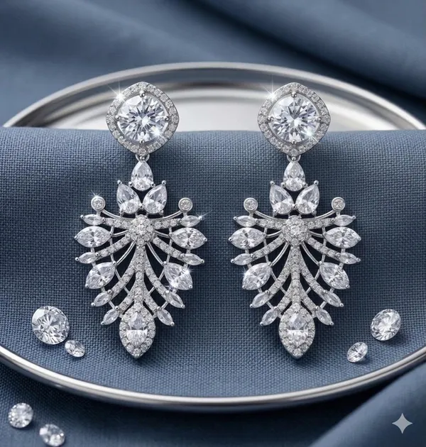Silver_Copper_Alloy_American_Diamond_Floral_Drop_Earrings_For_Women