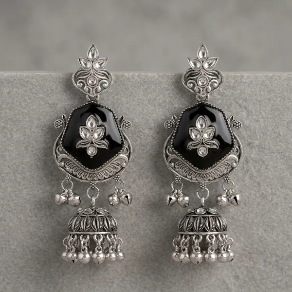 Black_&_Silver_Oxidised_Brass_Mona_Lisa_Stone_Jhumka_Earrings_For_Women