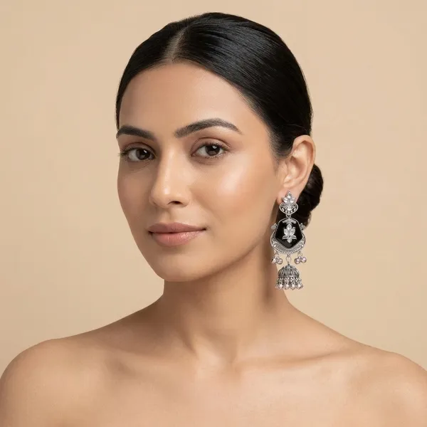 Black_&_Silver_Oxidised_Brass_Mona_Lisa_Stone_Jhumka_Earrings_For_Women