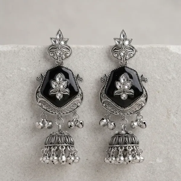 Black_&_Silver_Oxidised_Brass_Mona_Lisa_Stone_Jhumka_Earrings_For_Women