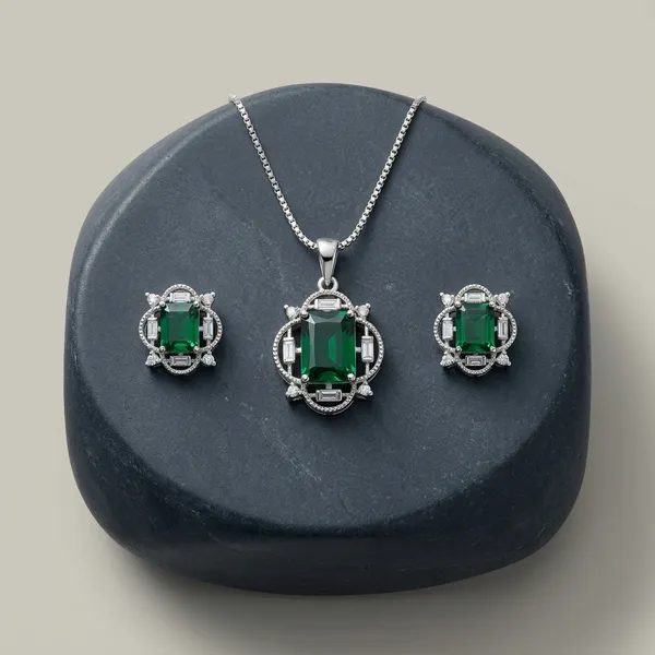 Golden_&_Green_Copper_Alloy_American_Diamond_Pendant_Set_For_Women