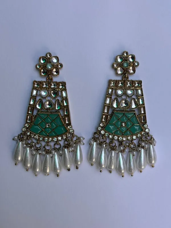 Green_&_Silver_Meenakari_Kundan_Pearl_Earrings_For_Women