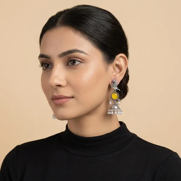 Silver_&_Yellow_Oxidized_Brass_Peacock_Jhumka_Earrings_For_Women