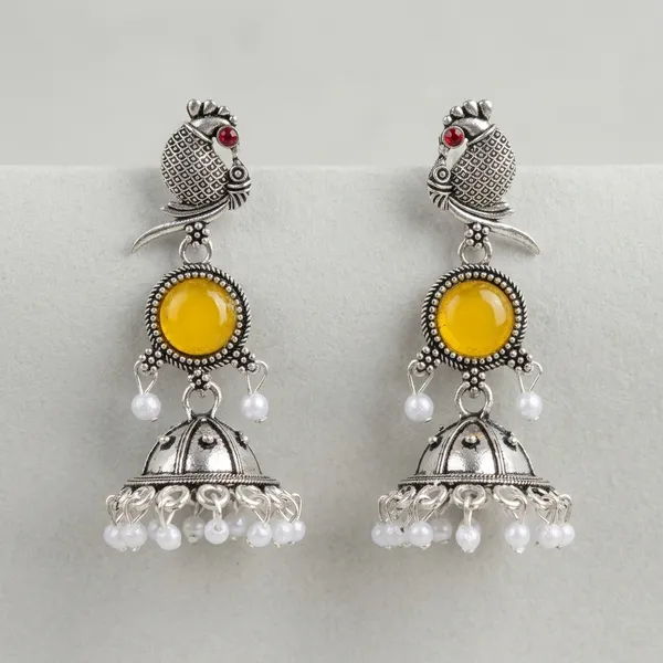 Silver_&_Yellow_Oxidized_Brass_Peacock_Jhumka_Earrings_For_Women