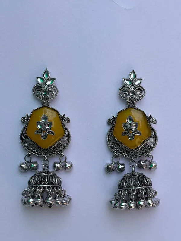 Yellow_Oxidised_Brass_Floral_Jhumka_Earrings_For_Women