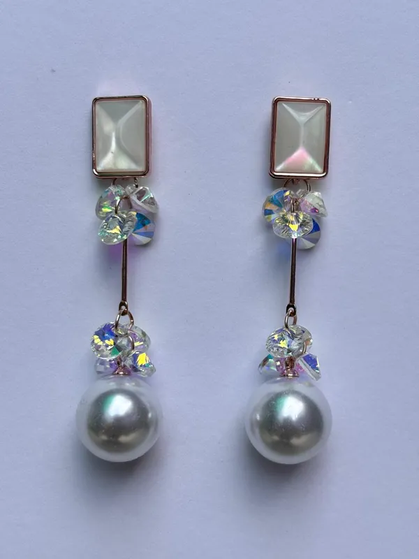 White_Brass_Stainless_Steel_Pearl_Crystal_Drop_Earrings_For_Women