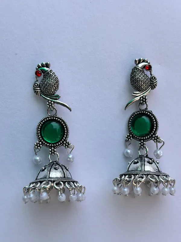 Green_&_Silver_Oxidised_Brass_Peacock_Jhumka_Earrings_For_Women