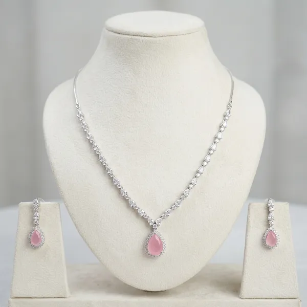 Pink_&_Silver_American_Diamond_Necklace_Set_For_Women