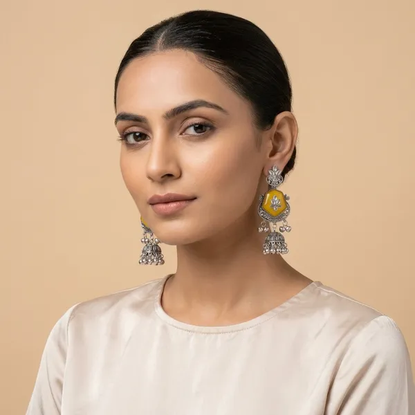 Yellow_Oxidised_Brass_Floral_Jhumka_Earrings_For_Women