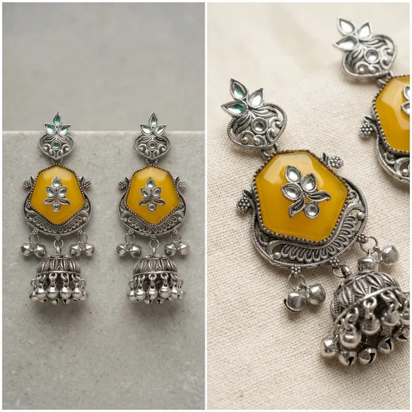 Yellow_Oxidised_Brass_Floral_Jhumka_Earrings_For_Women